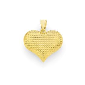 9ct+Gold+Diamond+Cut+Puff+Heart+Pendant