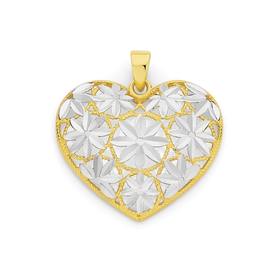 9ct+Gold+Two+Tone+Floral+Heart+Pendant