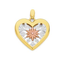 9ct-Gold-Tri-Tone-Snowflake-Centre-Heart-Pendant on sale