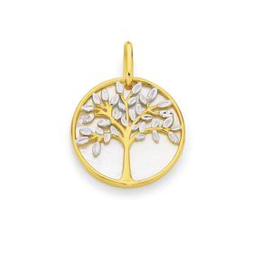 9ct+Gold+Two+Tone+Mother+of+Pearl+Tree+of+Life+Pendant