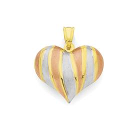 9ct+Gold+Tri+Tone+Striped+Heart+Pendant