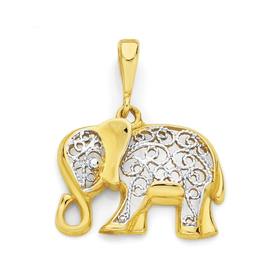 9ct+Gold+Two+Tone+Filigree+Elephant+Pendant