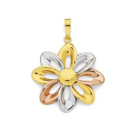 9ct+Tri+Tone+Daisy+Flower+Pendant