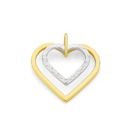 9ct+Gold++Two+Tone+Double+Open+Heart+Pendant
