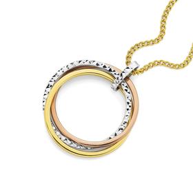 9ct+Gold+Tri+Tone+Triple+Diamond-Cut+Circle+Pendant