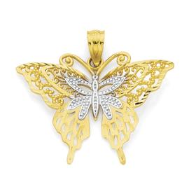 9ct+Gold+Two+Tone+Diamond-Cut+Butterfly+Pendant