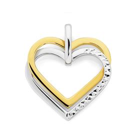 9ct+Gold+Two+Tone+Double+Diamond-Cut+Open+Heart+Pendant