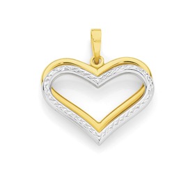 9ct+Gold+Two+Tone+Diamond+Cut+Double+Open+Heart+Pendant