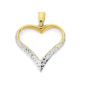 9ct+Gold+Two+Tone+Diamond-Cut+Open+Heart+Pendant