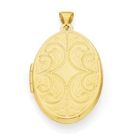 9ct+Gold+Oval+Engraved+Locket