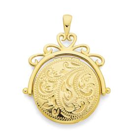 9ct+Gold+Round+Engraved+Spinner+Locket