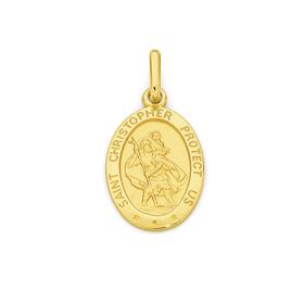 9ct+Gold+16mm+Oval+St+Christopher