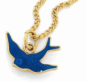 9ct+Gold+Enamel+Blue+Bird+Pendant