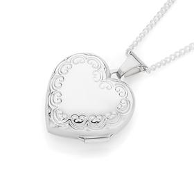 Silver-Medium-Engraved-Border-Puff-Heart-Locket on sale