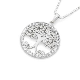 Sterling+Silver+CZ+Tree+of+Life+Pendant