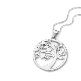 Silver+Round+Cubic+Zirconia+Tree+Of+Life+Pendant