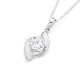 Silver+CZ+Leaf+Design+Pendant