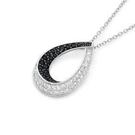 Silver-Black-White-CZ-Teardrop-Pendant on sale