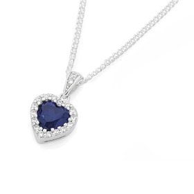 Silver+Created+Blue+Sapphire+%26amp%3B+Cubic+Zirconia+Heart+Pendant