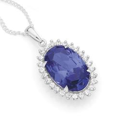 Silver-Dark-Blue-CZ-Cluster-Pendant on sale