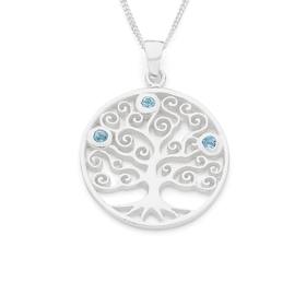 Sterling+Silver+Blue+Topaz+Tree+of+Life+Pendant