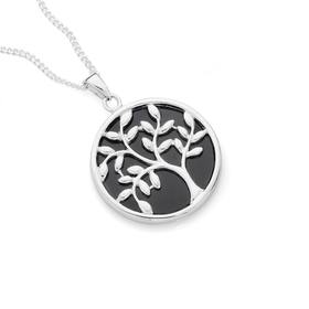 Silver+Onyx+Tree+Of+Life+Pendant