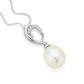 Silver+Pearl+%26amp%3B+Cubic+Zirconia+Loop+Pendant