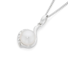 Silver+Cultured+Fresh+Water+Pearl+CZ+Loop+Pendant