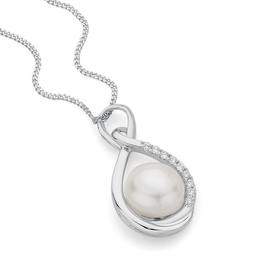 Silver+Cultured+Fresh+Water+Pearl+%26amp%3B+Cubic+Zirconia+Pendant