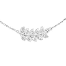 Silver-Cubic-Zirconia-Horizontal-Leaf-Vine-Necklet on sale