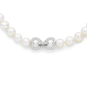 Silver-Cultured-Fresh-Water-Pearl-CZ-Heart-Infinity-Necklace on sale