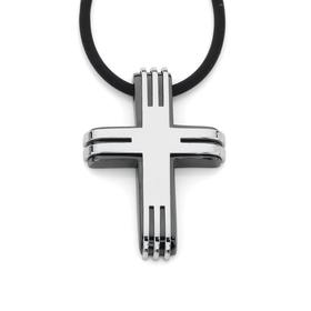 M%2BY+Steel+Black+Ceramic+Cross+On+Neoprene+Cord