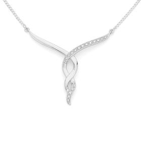 9ct+White+Gold+Diamond+Twist+Necklet