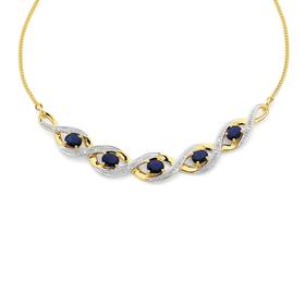 9ct+Gold+Sapphire+%26amp%3B+Diamond+Necklace