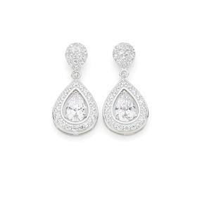 Silver+Pear+CZ+Drop+Earrings