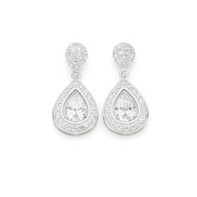Silver-Pear-CZ-Drop-Earrings on sale