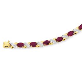 9ct+Gold+Ruby+%26amp%3B+Diamond+Bracelet