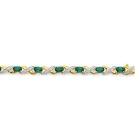 9ct+Gold+Created+Emerald+%26amp%3B+Diamond+Bracelet