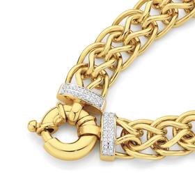 9ct+Gold+20cm+Solid+Diamond+Set+Bolt+Ring+Bracelet