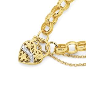 9ct+Gold+19cm+Solid+Engraved+Belcher+Diamond+Bracelet