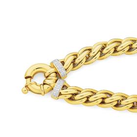9ct+Gold+20cm+Weave+Diamond+End+Bolt+Ring+Bracelet