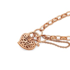 9ct-Rose-Gold-195cm-Oval-Belcher-Filigree-Heart-Bracelet on sale