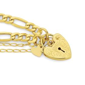 9ct+Gold+19cm+Hollow+Figaro+3%2B1+Padlock+Bracelet