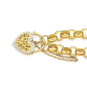 9ct+Gold+19cm+Solid+Belcher+Cubic+Zirconia+Padlock+Bracelet