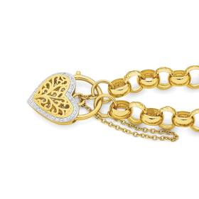 9ct-Gold-19cm-Solid-Belcher-Cubic-Zirconia-Padlock-Bracelet on sale