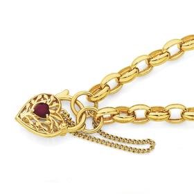 9ct-Gold-19cm-Created-Ruby-Belcher-Padlock-Bracelet on sale