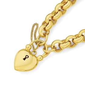 9ct+Gold+20cm+Belcher+Puff+Padlock+Bracelet