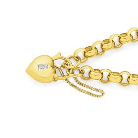 9ct+Gold+20cm+Solid+Belcher+Bracelet+with+Diamond+Set+Padlock