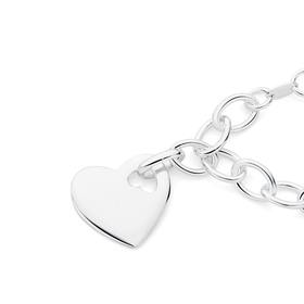 Silver+19cm+Cable+Heart+Charm+Bracelet