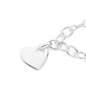 Silver-19cm-Cable-Heart-Charm-Bracelet on sale